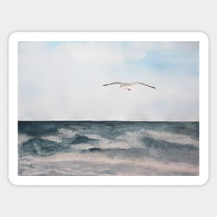 Seagull flying over the Ocean Painting Sticker